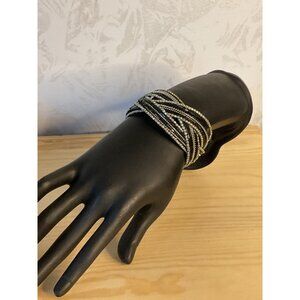 Multi-Strand Beaded Bracelet For Women Black & Silver Wrap Style